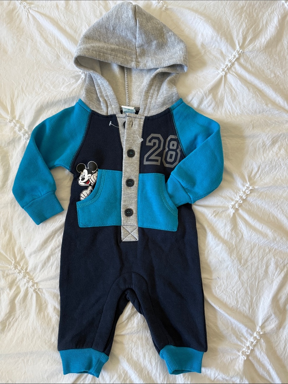 Disney Navy & Turquoise Hooded Mickey One-Piece